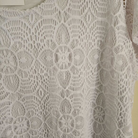 Kate & Mallory NWT White Lace Knit Short Sleeve Side Slit Tunic Top Size 2X - Picture 4 of 7